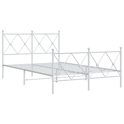 Metal Bed Frame With Headboard And Footboard White 120X190 Cm Small Double