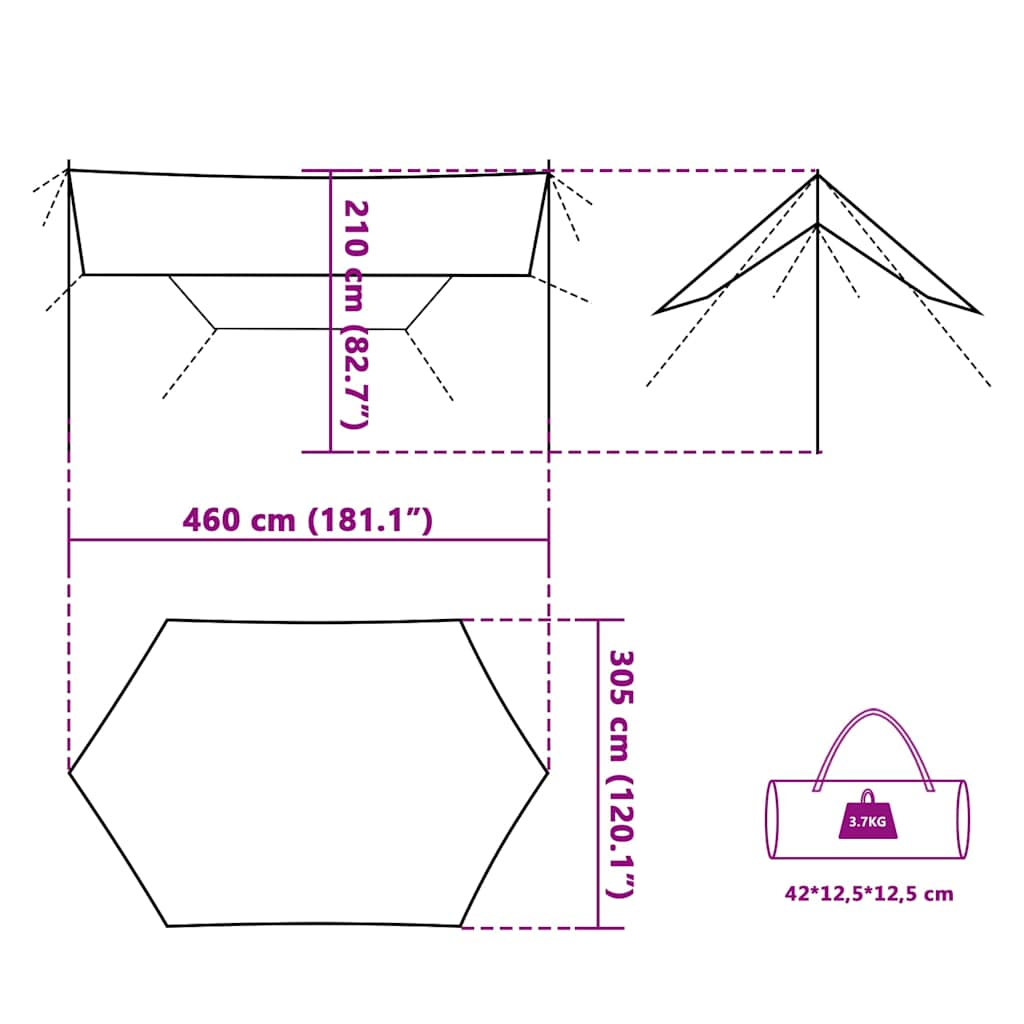 Camping Tarp Blue 460X305X210 Cm Waterproof