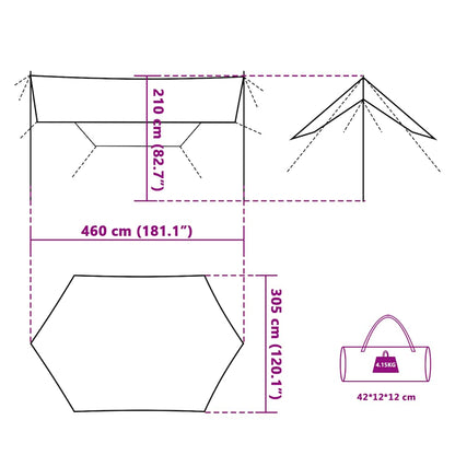 Camping Tarp Blue 460X305X210 Cm Waterproof