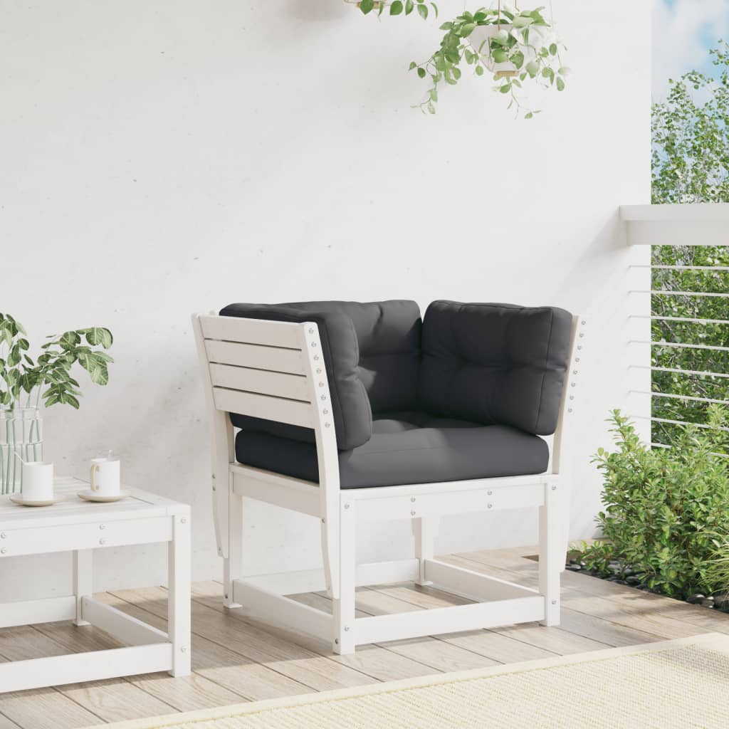 Garden Sofa Armrest With Cushions White Solid Wood Pine