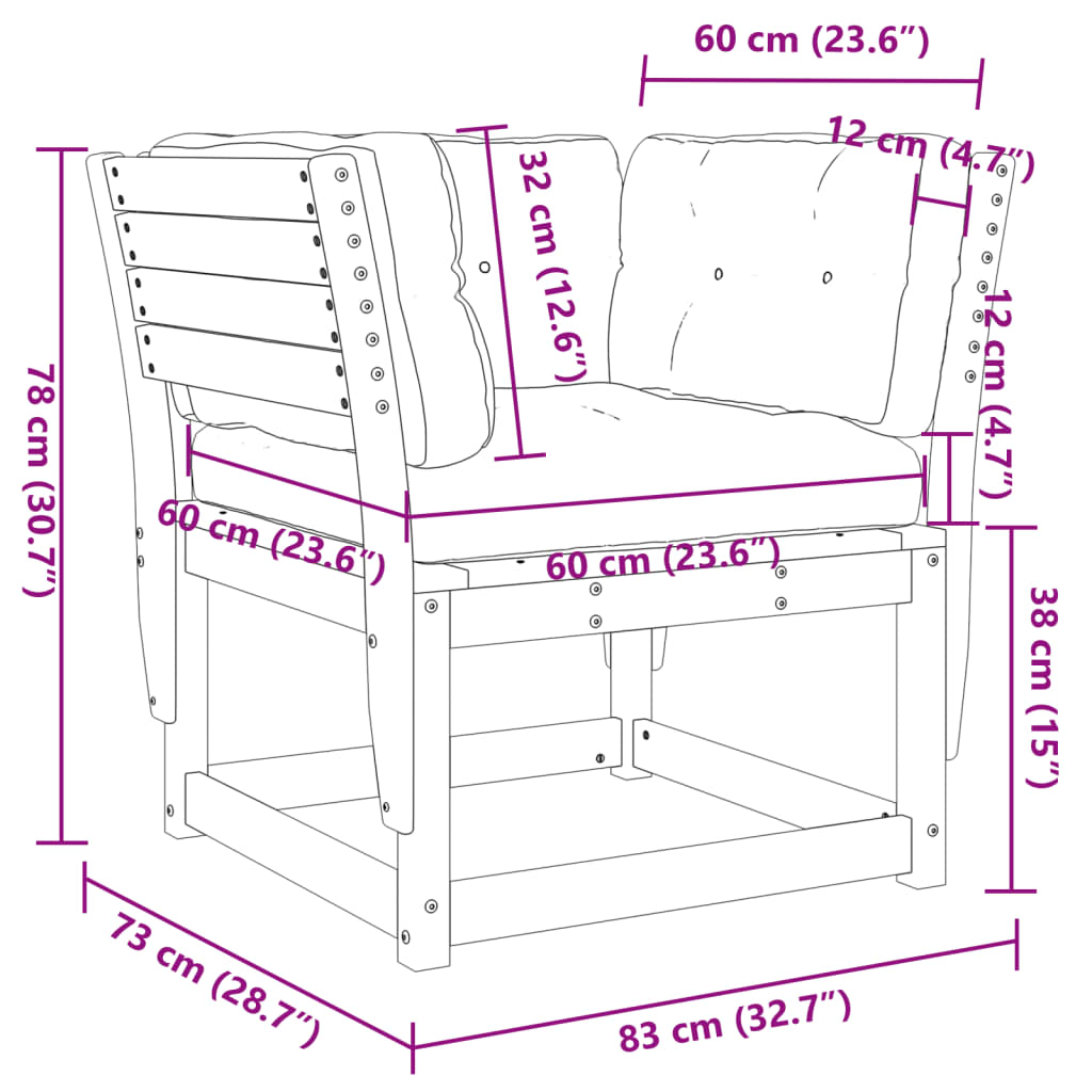 Garden Sofa Armrest With Cushions White Solid Wood Pine