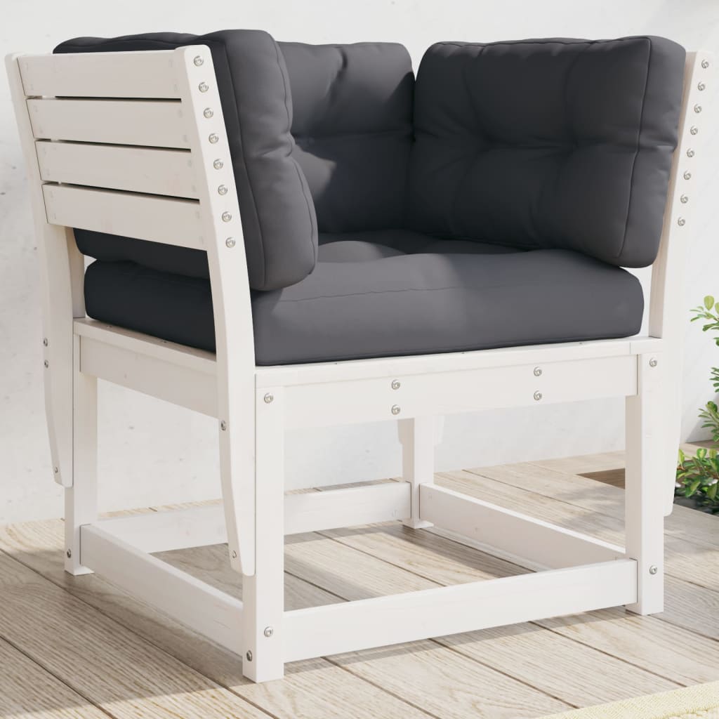 Garden Sofa Armrest With Cushions White Solid Wood Pine