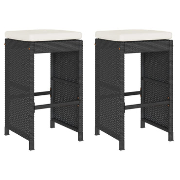 Garden Bar Stools With Cushions 2 Pcs Black Poly Rattan