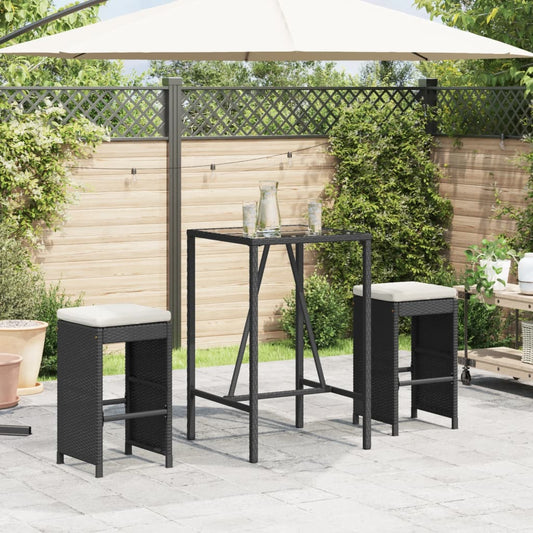 Garden Bar Stools With Cushions 2 Pcs Black Poly Rattan