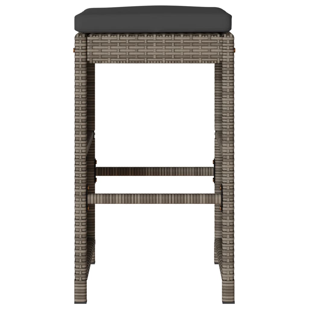 Garden Bar Stools With Cushions 2 Pcs Grey Poly Rattan