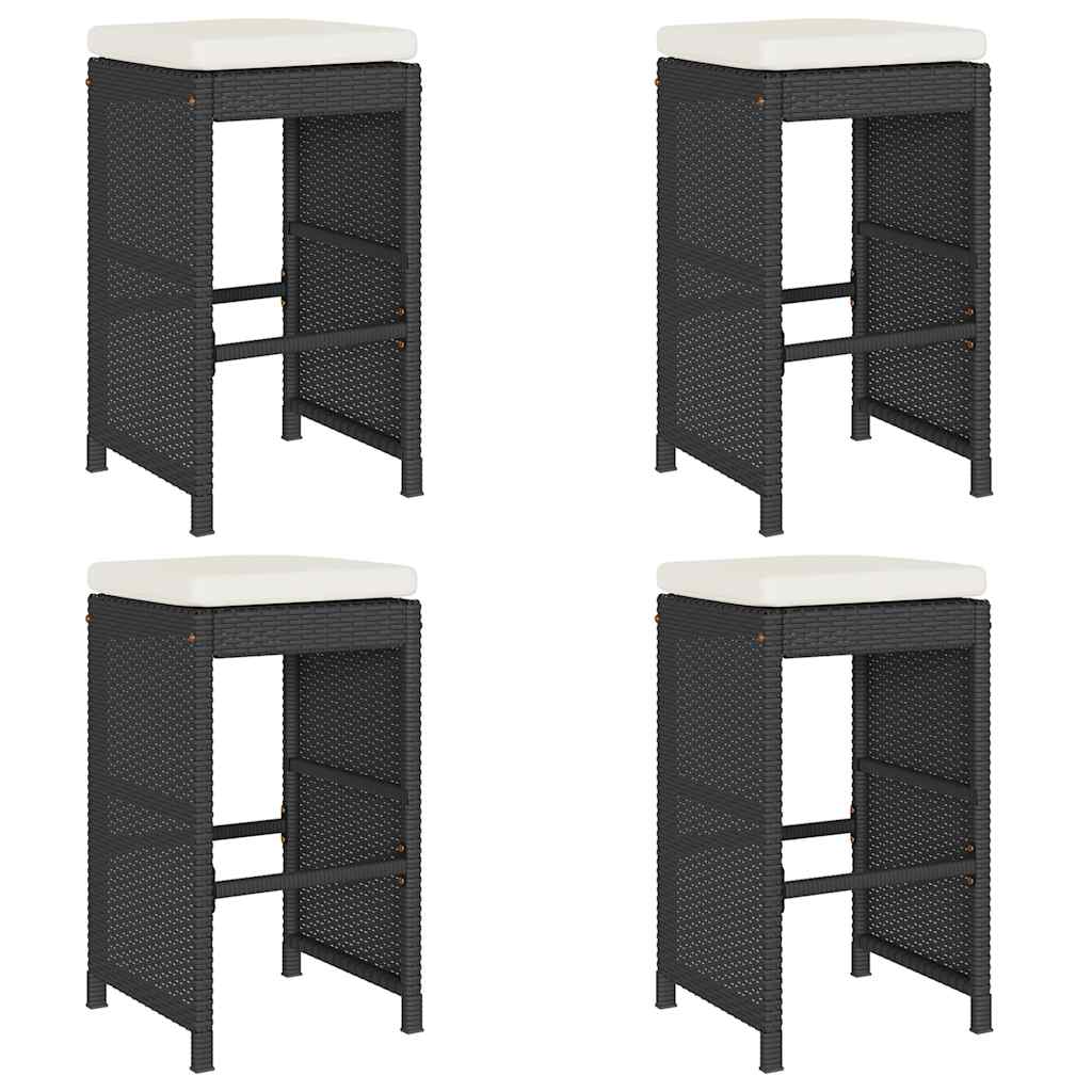 Garden Bar Stools With Cushions 4 Pcs Black Poly Rattan