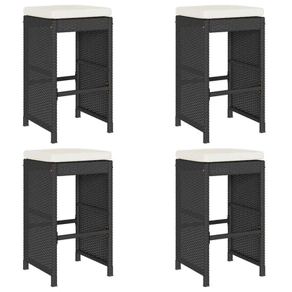 Garden Bar Stools With Cushions 4 Pcs Black Poly Rattan