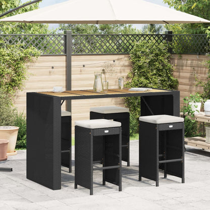 Garden Bar Stools With Cushions 4 Pcs Black Poly Rattan