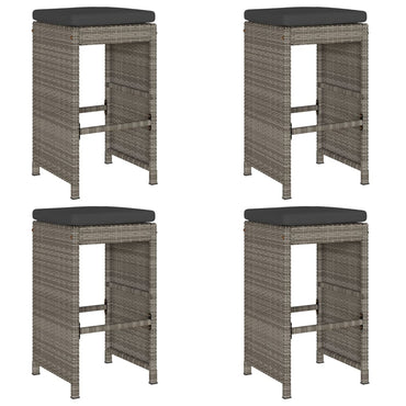 Garden Bar Stools With Cushions 4 Pcs Grey Poly Rattan