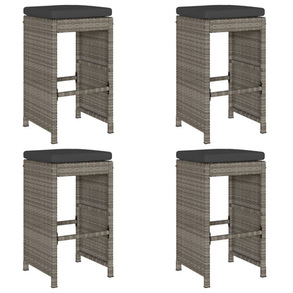 Garden Bar Stools With Cushions 4 Pcs Grey Poly Rattan