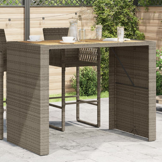 Garden Bar Table With Acacia Wood Top Grey 145X80X110 Cm Poly Rattan