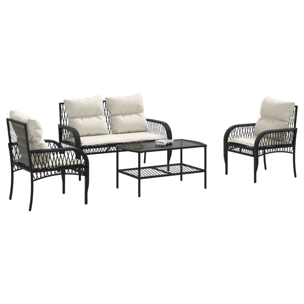 4 Piece Garden Sofa Set With Cushions Black Poly Rattan