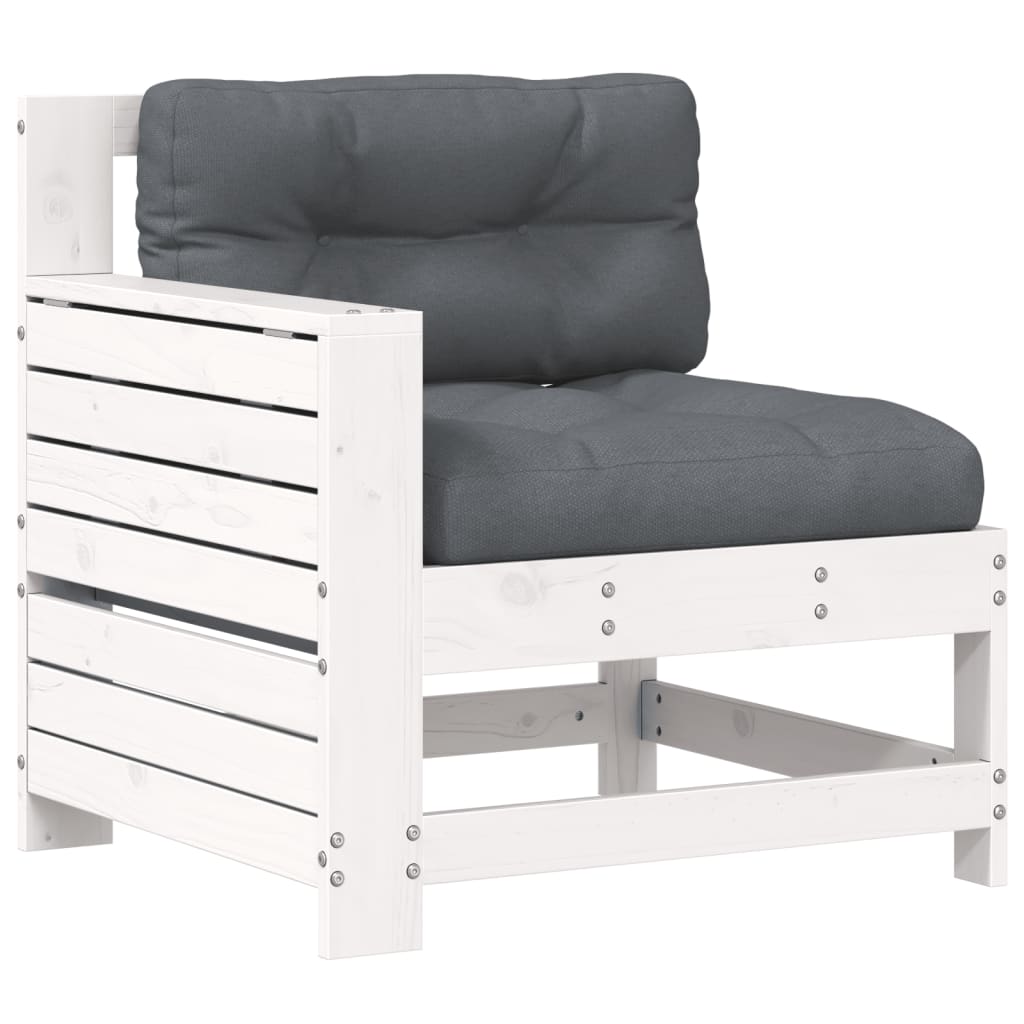 Garden Armrest Sofa With Cushion White Solid Wood Pine