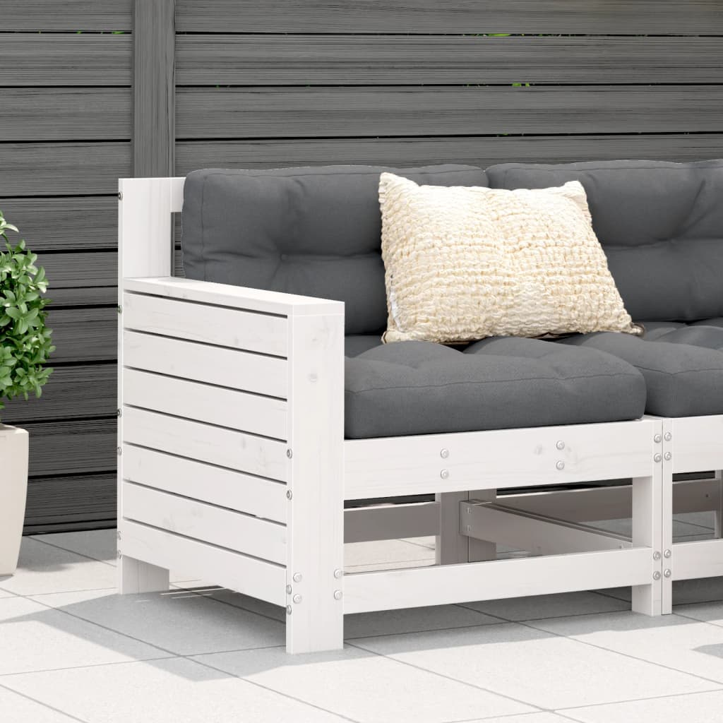 Garden Armrest Sofa With Cushion White Solid Wood Pine