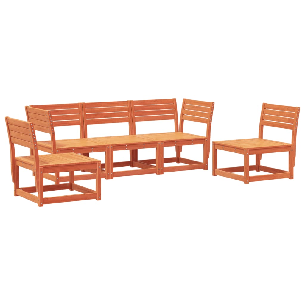 5 Piece Garden Sofa Set Wax Brown Solid Wood Pine