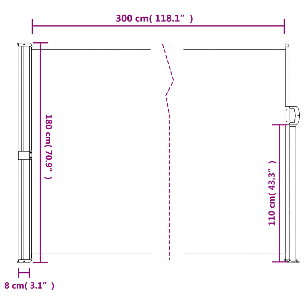 Retractable Side Awning Blue 180X300 Cm