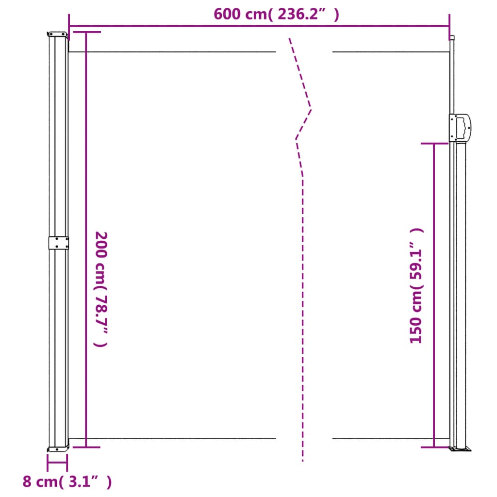 Retractable Side Awning Blue 200X600 Cm