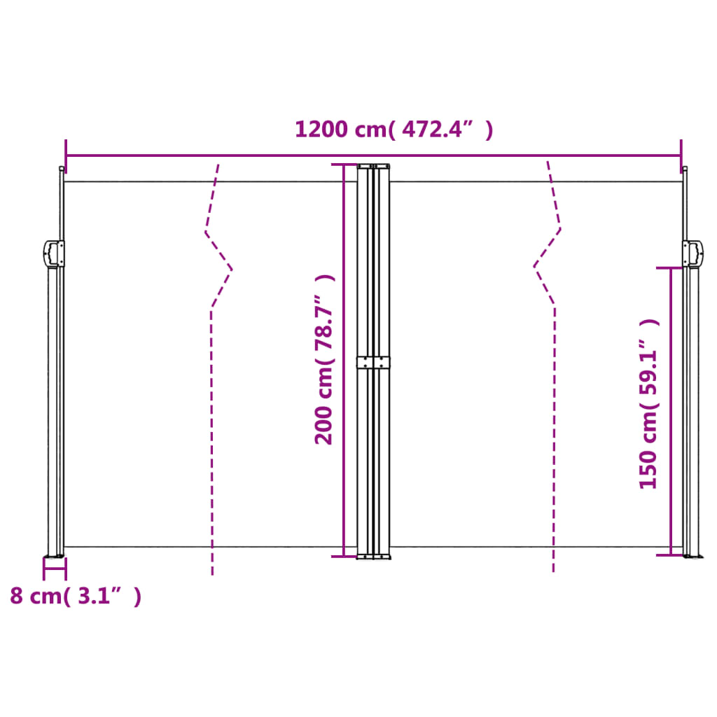 Retractable Side Awning Blue 200X1200 Cm