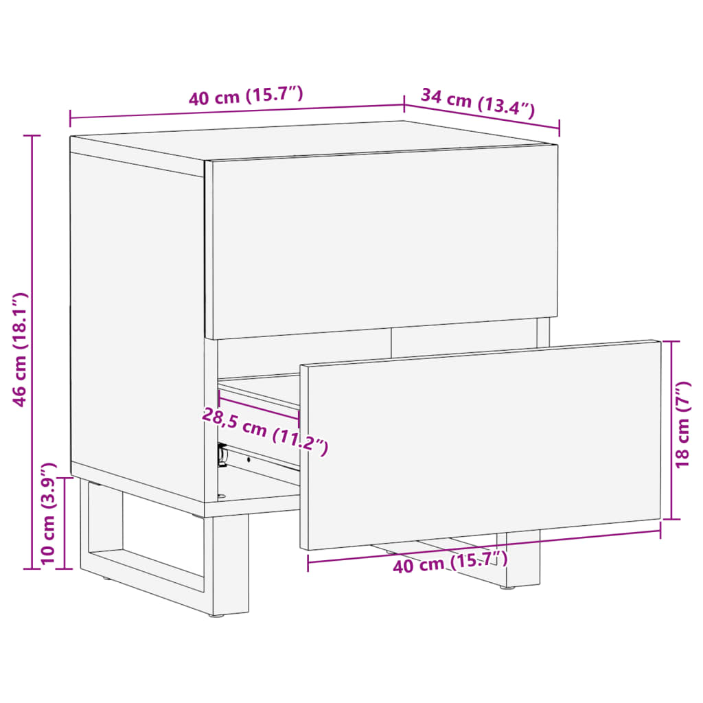 Bedside Cabinet 40X34X46 Cm Solid Wood Rough Mango