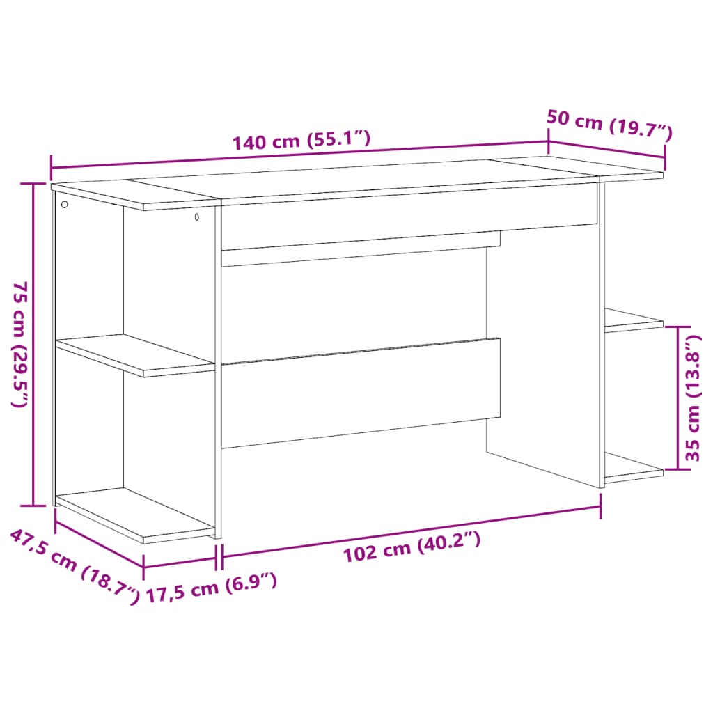 Desk Sonoma Oak 140X50X75 Cm Engineered Wood