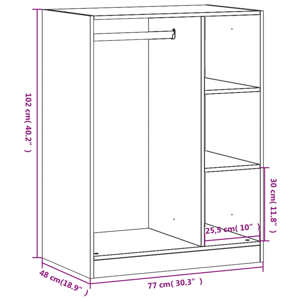 Wardrobe Black 77X48X102 Cm Engineered Wood