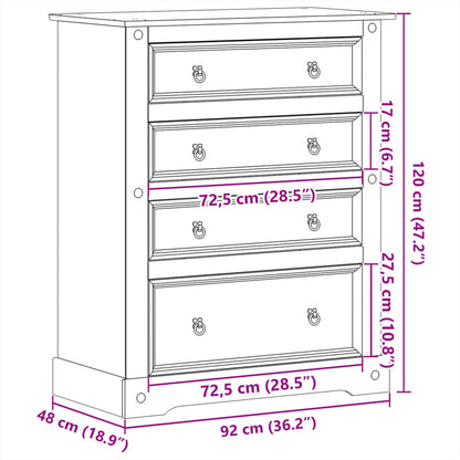 Chest Of Drawers Corona 92X48X120 Cm Solid Wood Pine