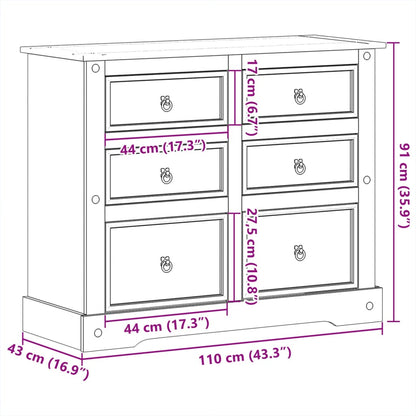 Chest Of Drawers Corona 110X43X91 Cm Solid Wood Pine