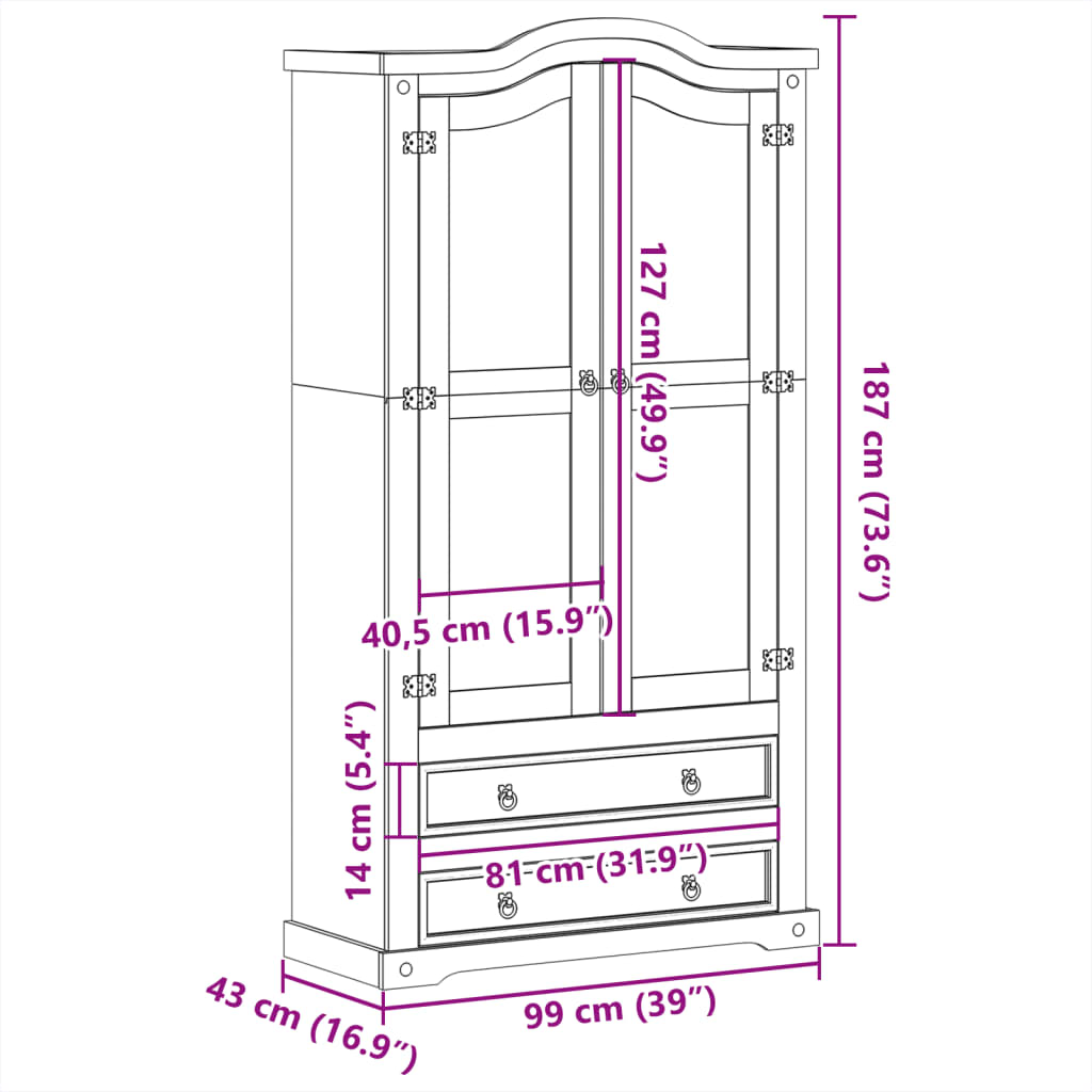 Glass Display Cabinet Corona 99X43X187 Cm Solid Wood Pine