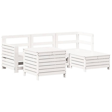 5 Piece Garden Sofa Set White Solid Wood Pine