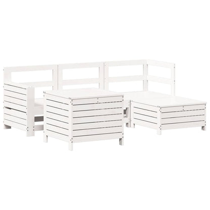 5 Piece Garden Sofa Set White Solid Wood Pine