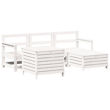 5 Piece Garden Sofa Set White Solid Wood Pine