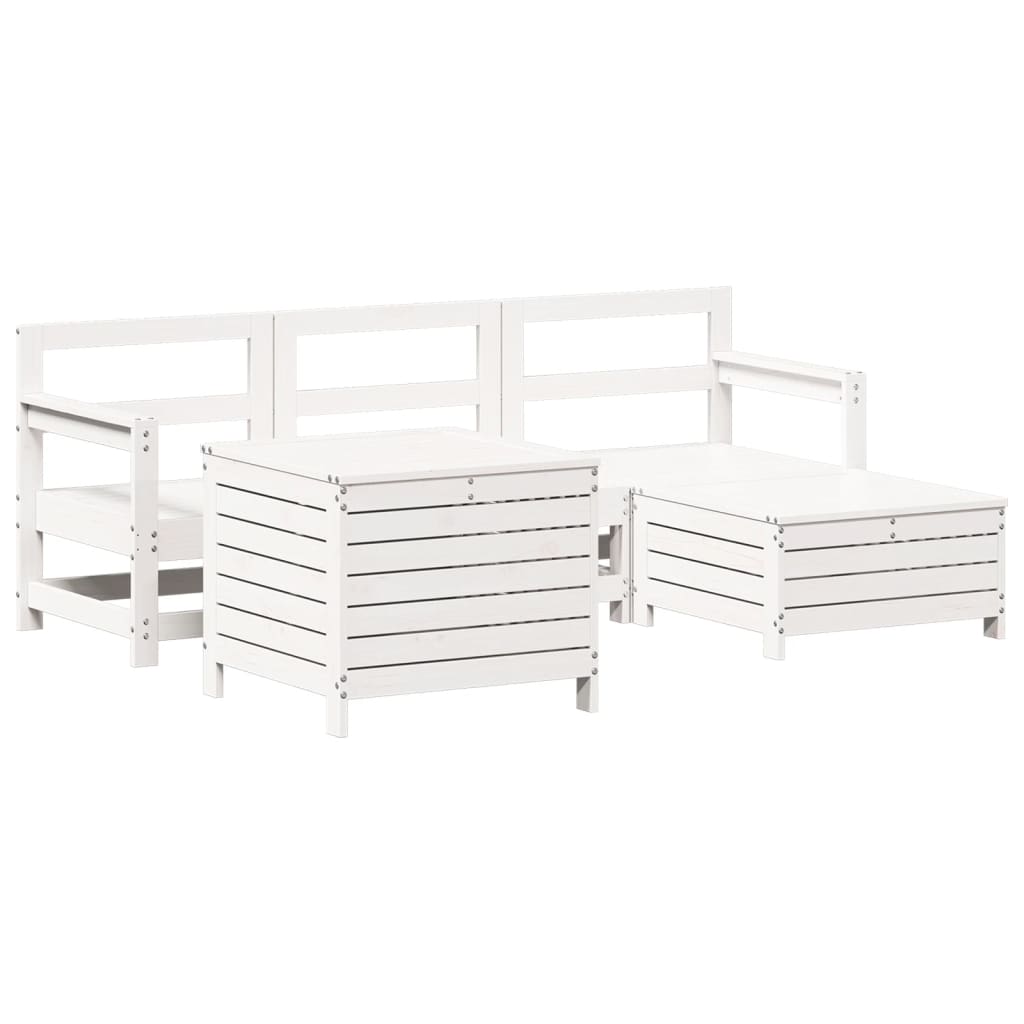 5 Piece Garden Sofa Set White Solid Wood Pine