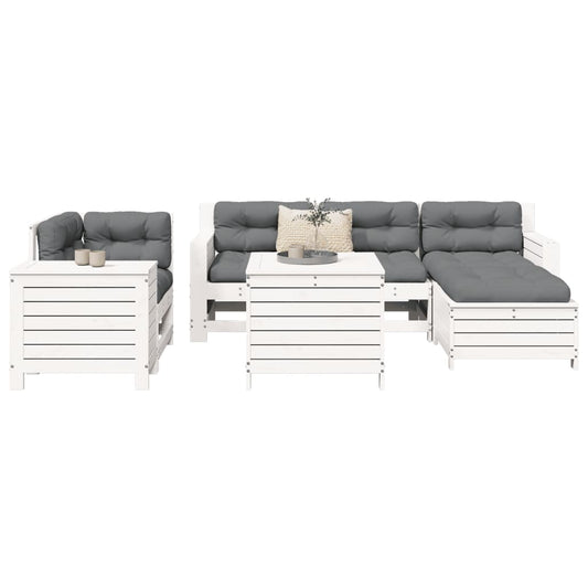 7 Piece Garden Sofa Set White Solid Wood Pine