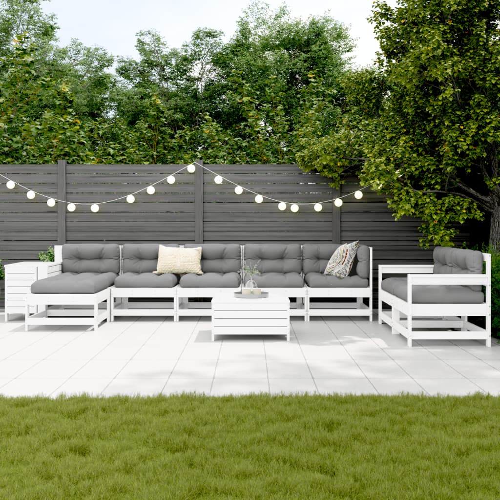 10 Piece Garden Sofa Set White Solid Wood Pine