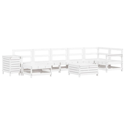 9 Piece Garden Sofa Set White Solid Wood Pine