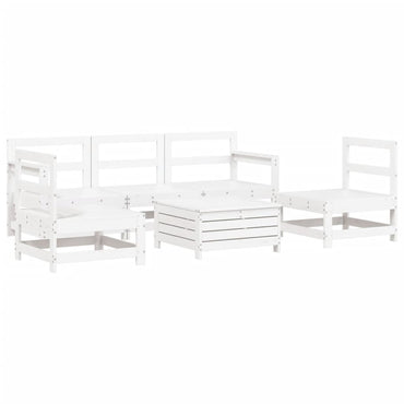 6 Piece Garden Sofa Set White Solid Wood Pine