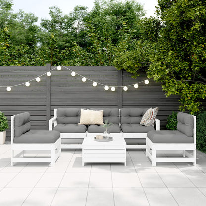 6 Piece Garden Sofa Set White Solid Wood Pine