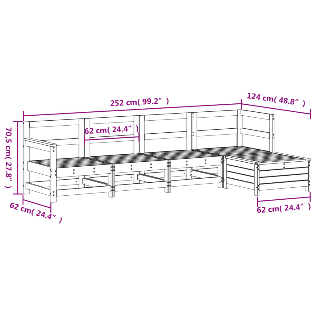 5 Piece Garden Sofa Set White Solid Wood Pine