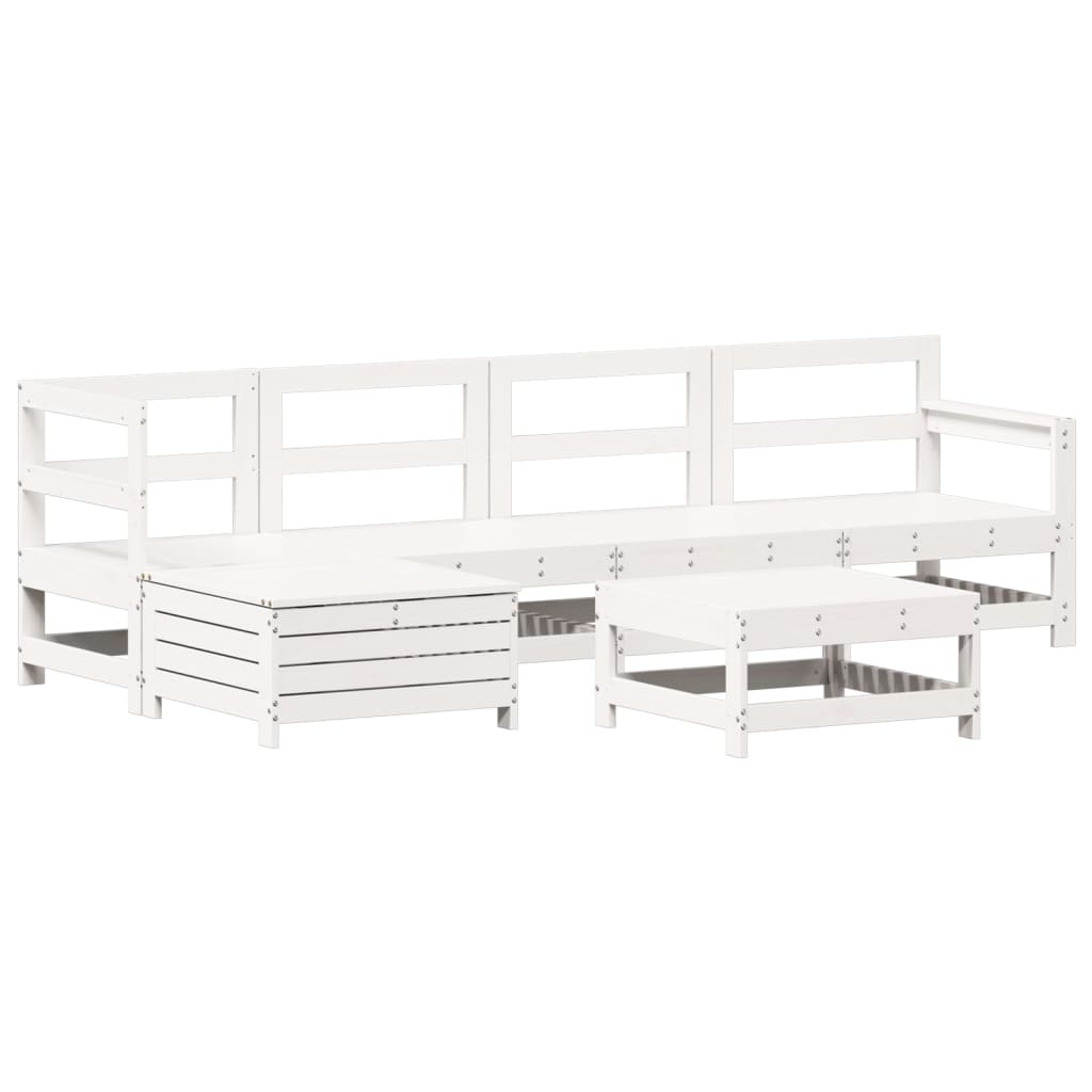 6 Piece Garden Sofa Set White Solid Wood Pine