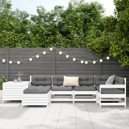 7 Piece Garden Sofa Set White Solid Wood Pine