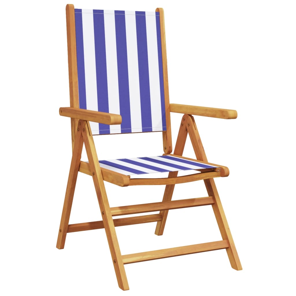 Reclining Garden Chairs 4 Pcs Blue And White Fabric And Solid Wood