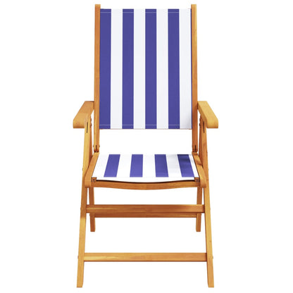 Reclining Garden Chairs 4 Pcs Blue And White Fabric And Solid Wood