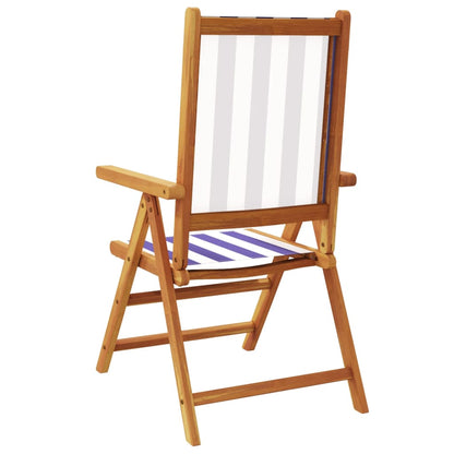 Reclining Garden Chairs 4 Pcs Blue And White Fabric And Solid Wood