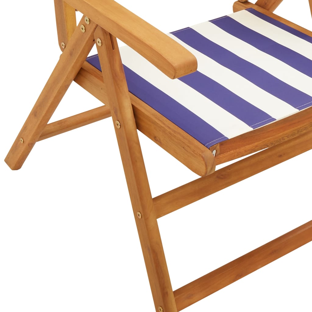 Reclining Garden Chairs 4 Pcs Blue And White Fabric And Solid Wood