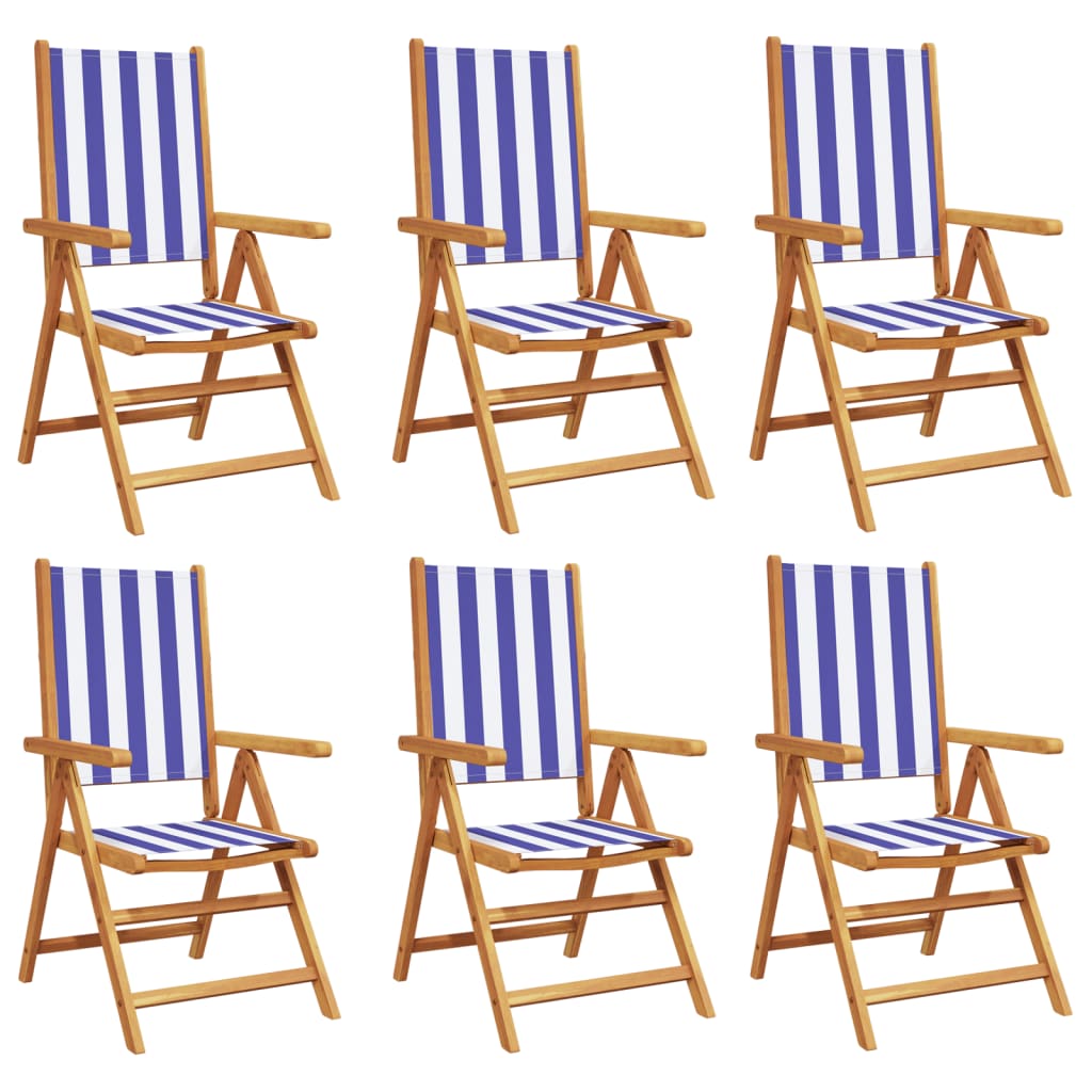 Reclining Garden Chairs 6 Pcs Blue And White Fabric And Solid Wood