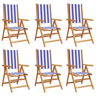 Reclining Garden Chairs 6 Pcs Blue And White Fabric And Solid Wood