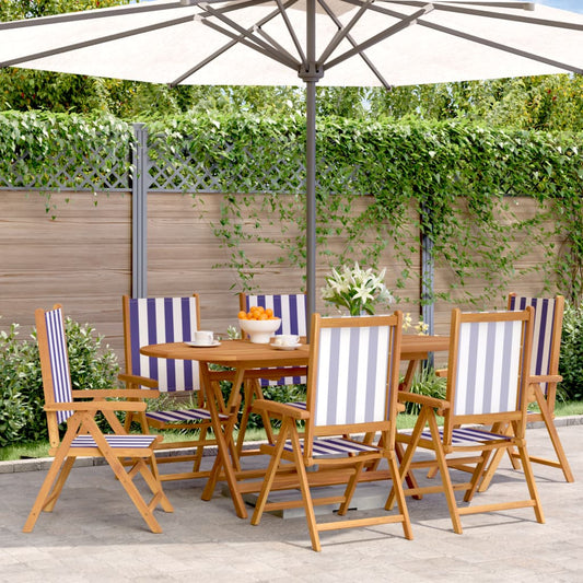 Reclining Garden Chairs 6 Pcs Blue And White Fabric And Solid Wood