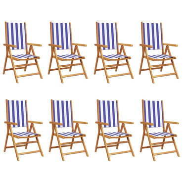 Reclining Garden Chairs 8 Pcs Blue And White Fabric And Solid Wood