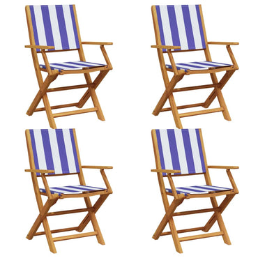 Folding Garden Chairs 4 Pcs Blue And White Fabric And Solid Wood