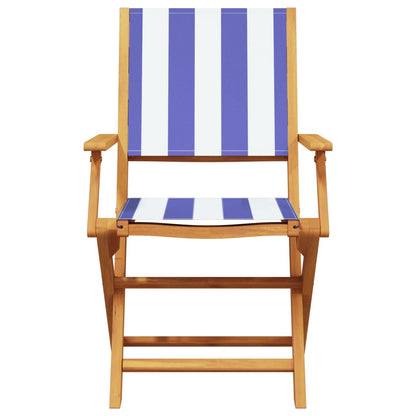 Folding Garden Chairs 4 Pcs Blue And White Fabric And Solid Wood